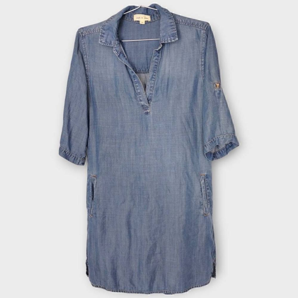 Anthropologie Cloth‎ & Stone Dress | Sz Small l Tab Half Sleeve Chambray Blue
